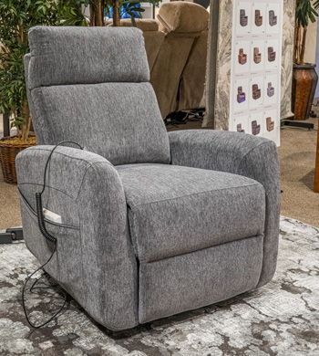 Signature Design by Ashley Arthington power lift recliner in slate gray upholstery, shown in a relaxed reclined position