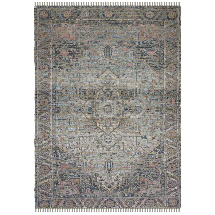 8' X 10' Oriental Hand Woven Area Rug With Fringe - Light Blue