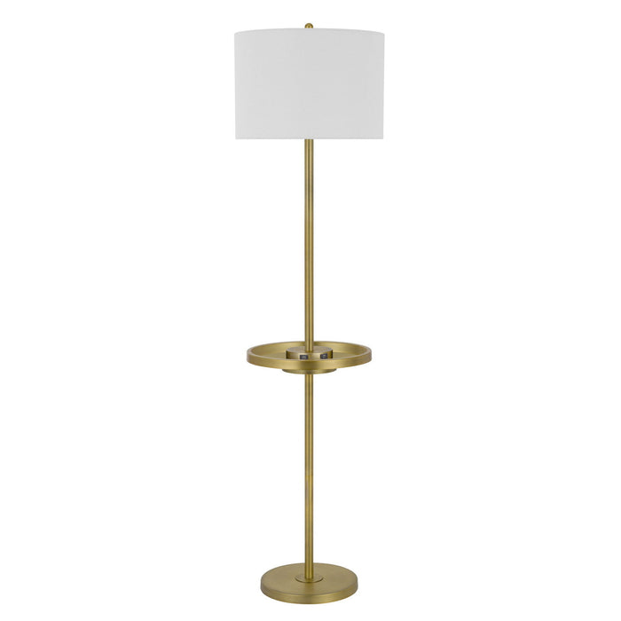 Tray Table Floor Lamp With White Square Shade - Brass