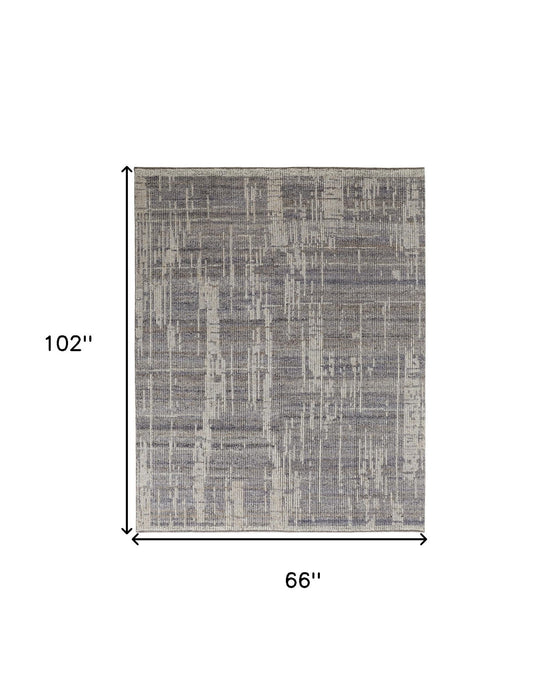 6' x 9' Wool Abstract Hand Knotted Worn Faded Area Rug - Gray And Ivory