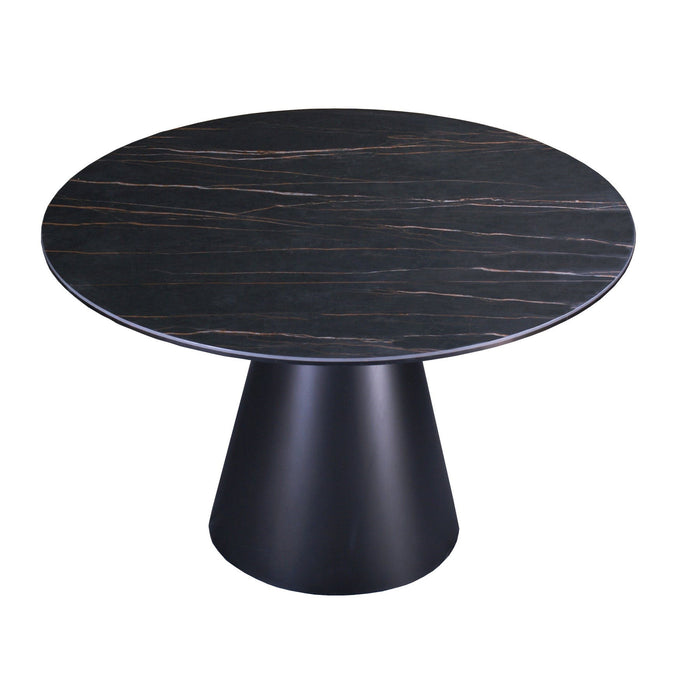 47" Ceramic And Metal Pedestal Base Round Top Dining Table - Black