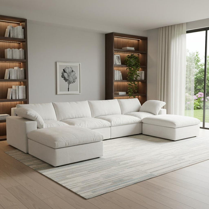 160" 2 Piece Living Room Set Blend Modular Sofa With Ottoman Storage - White