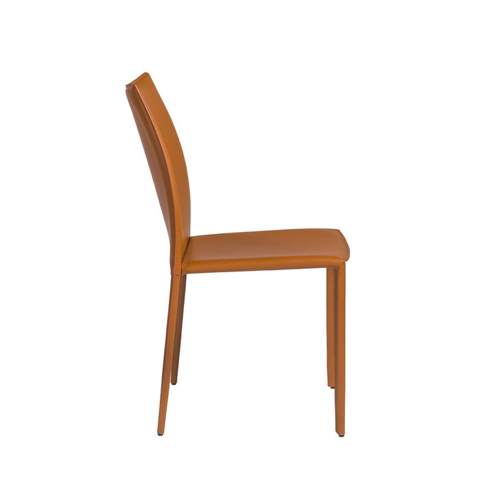 Upholstered Leather Dining Side Chairs (Set of 2) - Terra Cotta