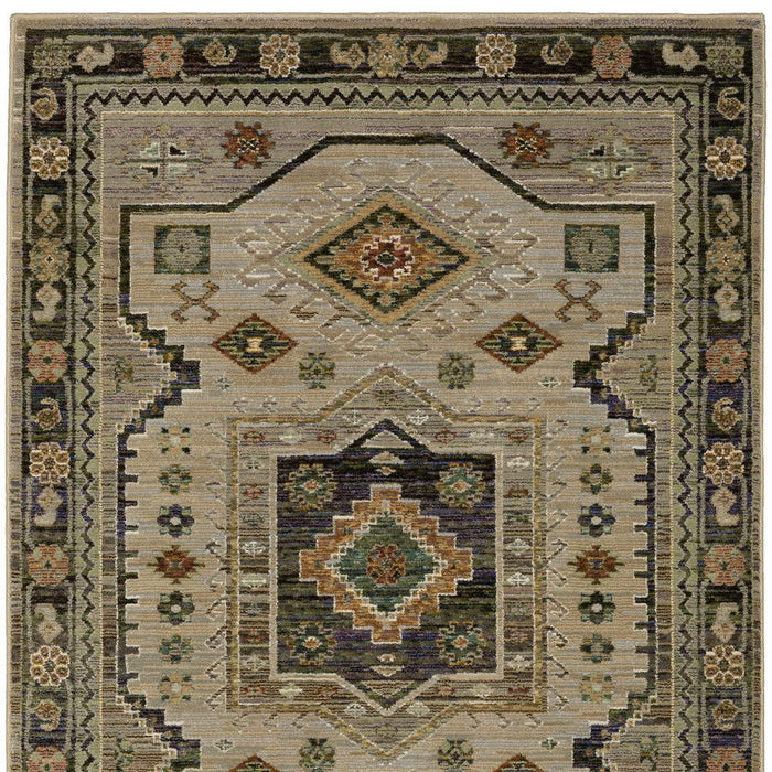 8' X 11' Tribal Area Rug - Gray And Green