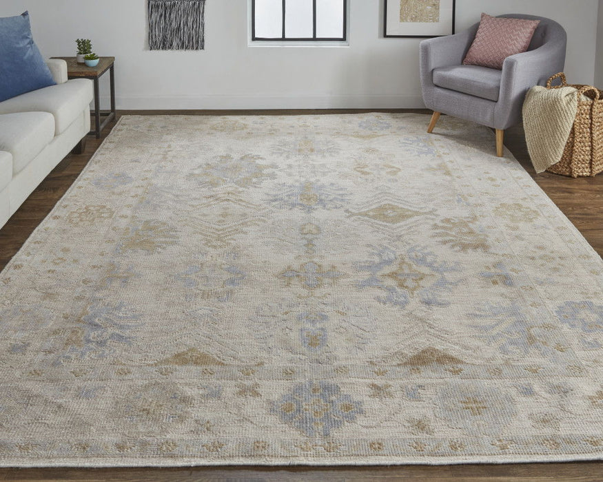 5' x 8' Floral Hand Knotted Area Rug - Ivory And Blue