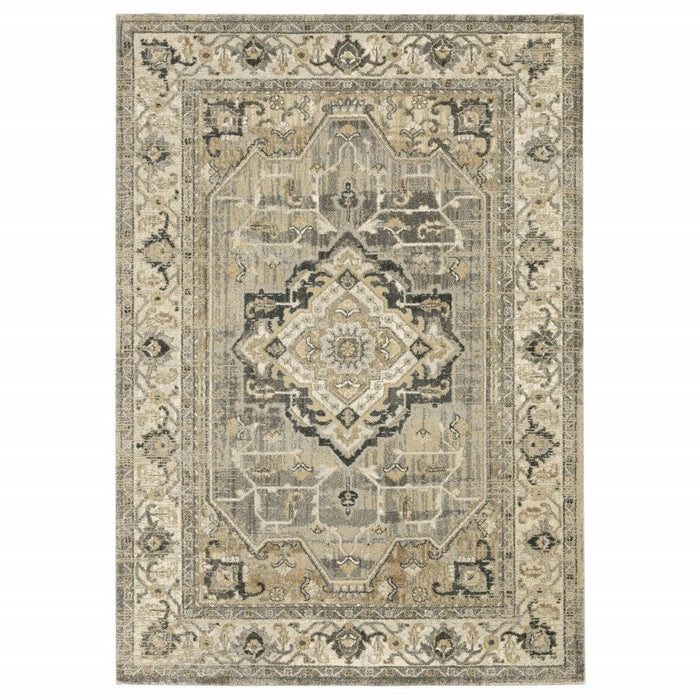 8' x 11' Traditional Medallion Indoor Area Rug - Beige And Gray