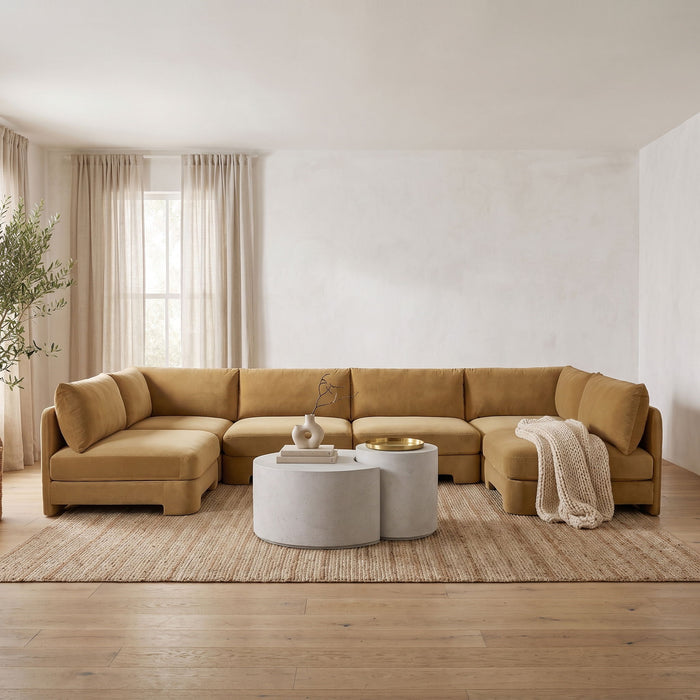 Meridian Furniture Hammond velvet upholstered 6-piece U-shaped armless sectional sofa with plush cushions and modern design.