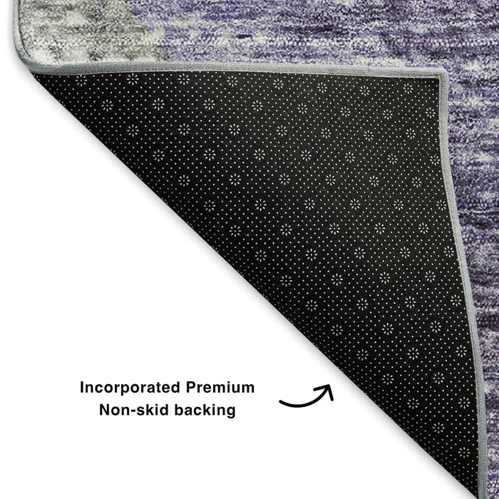 10' X 14' Geometric Washable Area Rug With UV Protection (653140) - Purple / Ivory / Gray