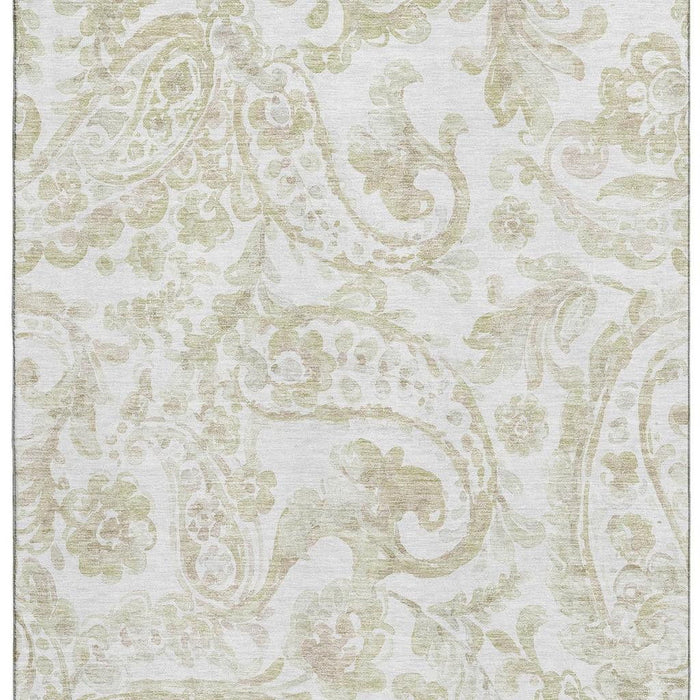 10' X 14' Paisley Washable Area Rug With UV Protection - Beige And Ivory