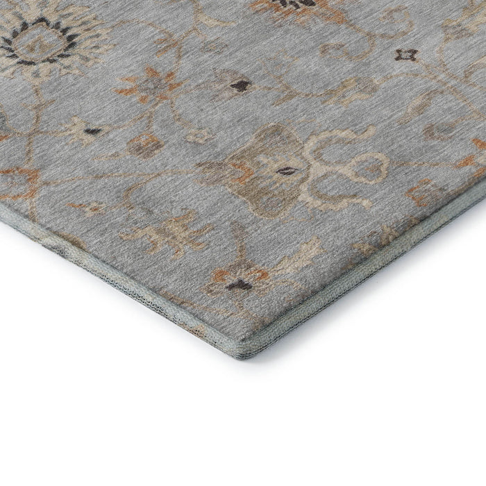 10' X 14' Floral Washable Area Rug With UV Protection (686126) - Gray / Copper / Silver