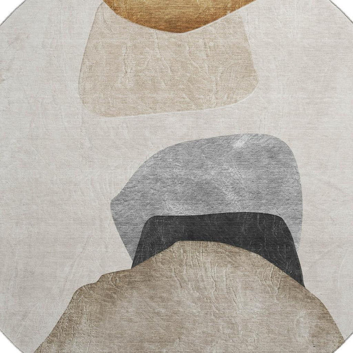 8' Abstract Washable Round Rug With UV Protection (648469) - Brown / Gray