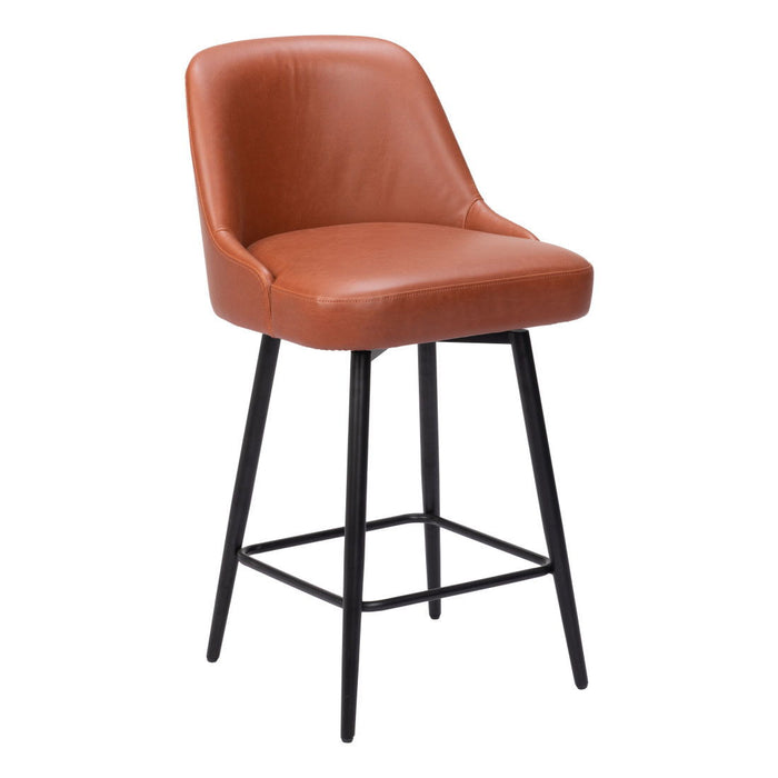 Faux Leather And Steel Counter Height Swivel Bar Chair - Brown And Black