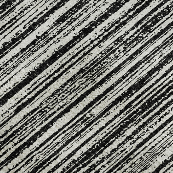 10' X 14' Striped Washable Area Rug With UV Protection - Black And Ivory