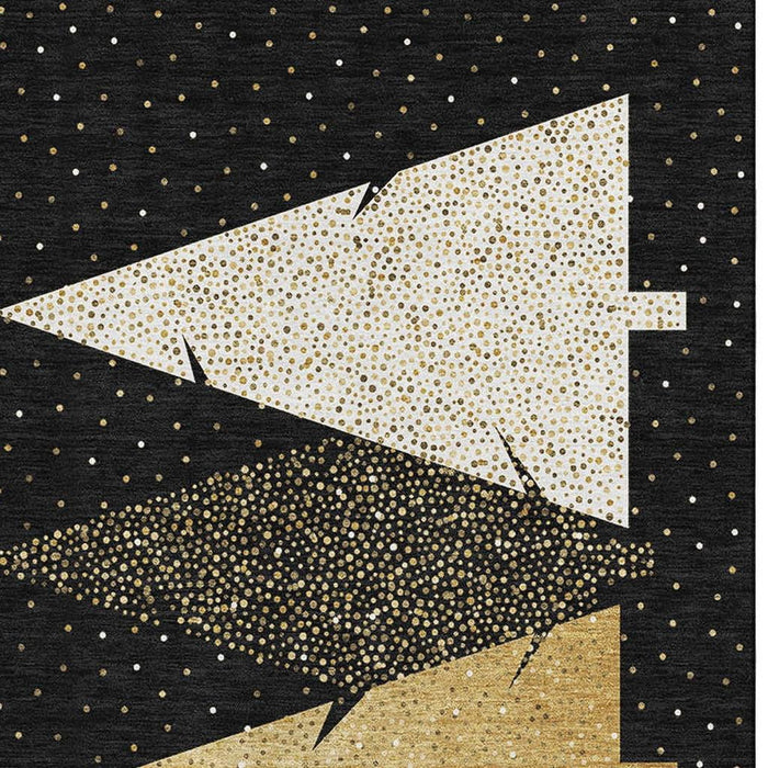 5' X 8' Christmas Tree Washable Area Rug With UV Protection (646465) - Black / Gold / Ivory