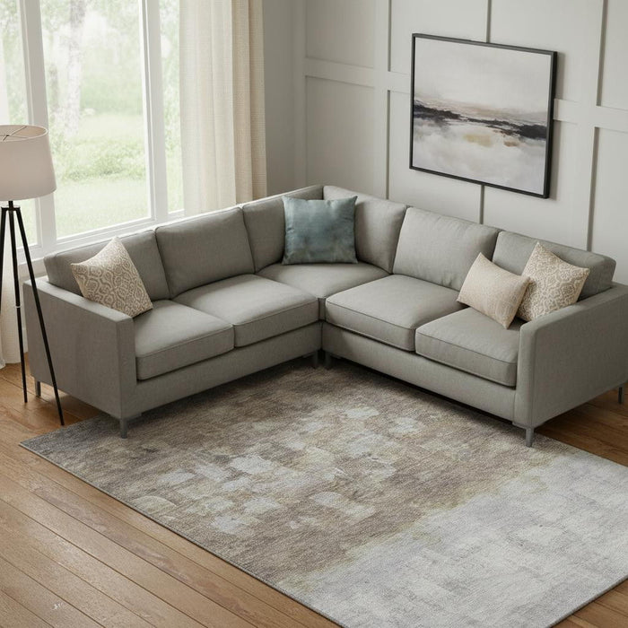 10' X 14' Abstract Washable Area Rug With UV Protection (718490) - Taupe / Ivory