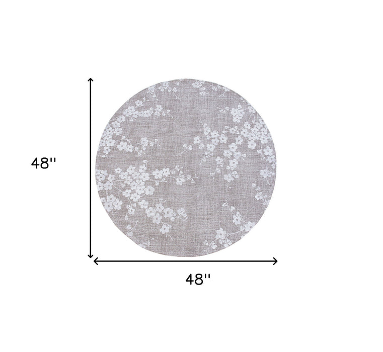 5' Round Oriental Non Skid Area Rug - Gray And White