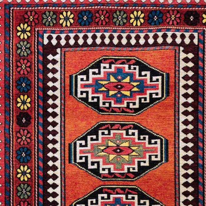 8' X 11' Tribal Washable Area Rug With UV Protection (610089) - Red / Orange