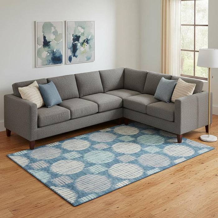 10' X 14' Geometric Washable Area Rug With UV Protection (671588) - Teal / Ivory / Gray