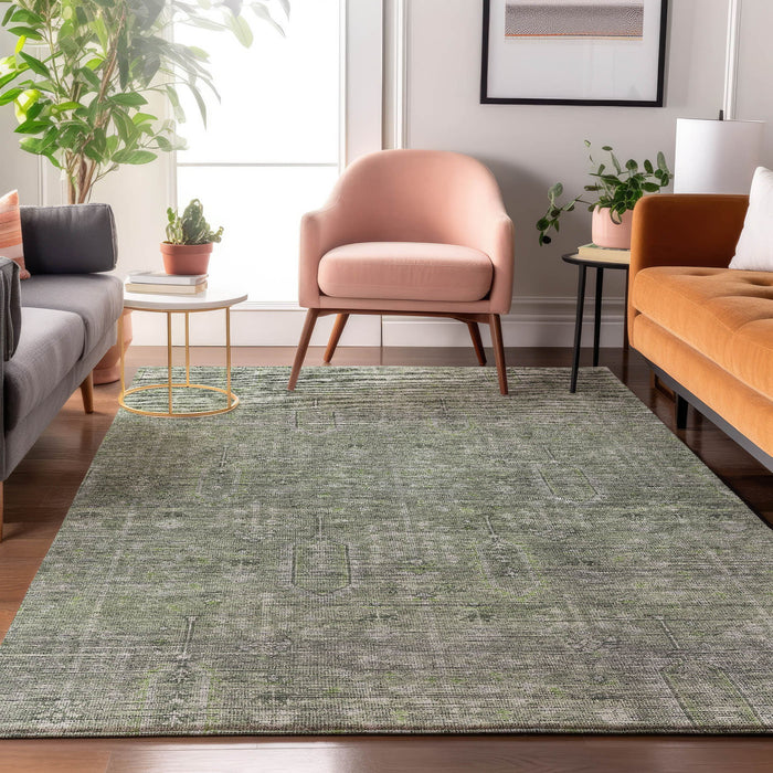 10' X 14' Southwestern Washable Area Rug With UV Protection - Green And Gray
