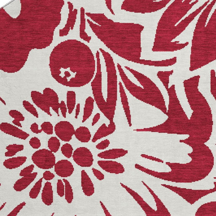 8' Floral Washable Round Rug With UV Protection (648631) - Burgundy / Ivory