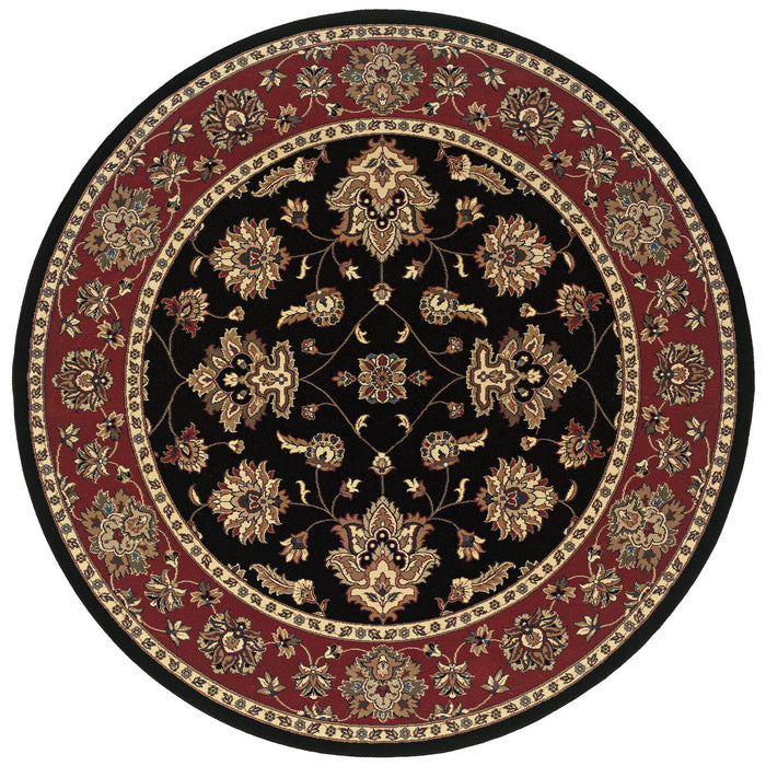 8' Floral Round Rug - Black And Red