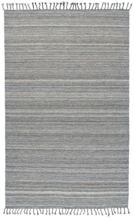 9' X 12' Wool Striped Hand Woven Area Rug With Fringe (565853) - Gray