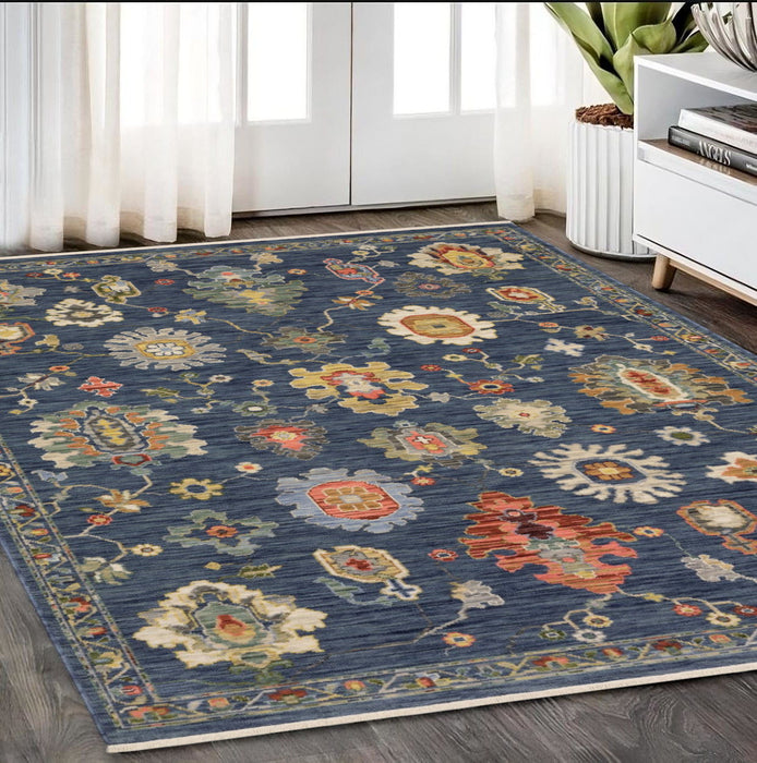 5' X 8' Oriental Area Rug With Fringe - Blue And Red