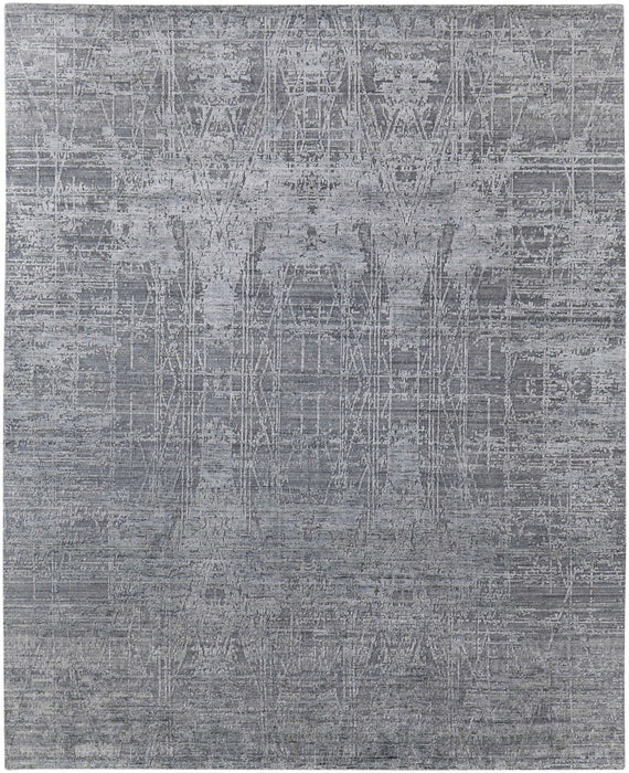 9' x 12' Abstract Hand Woven Worn Faded Area Rug - Gray