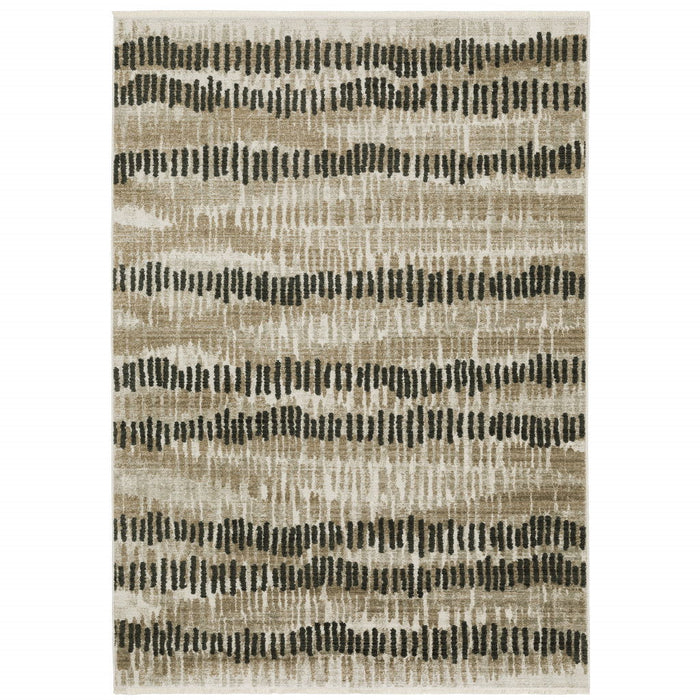 6' x 9' Abstract Power Loom Stain Resistant Area Rug With Fringe - Beige Ivory Charcoal Brown Tan And Gray