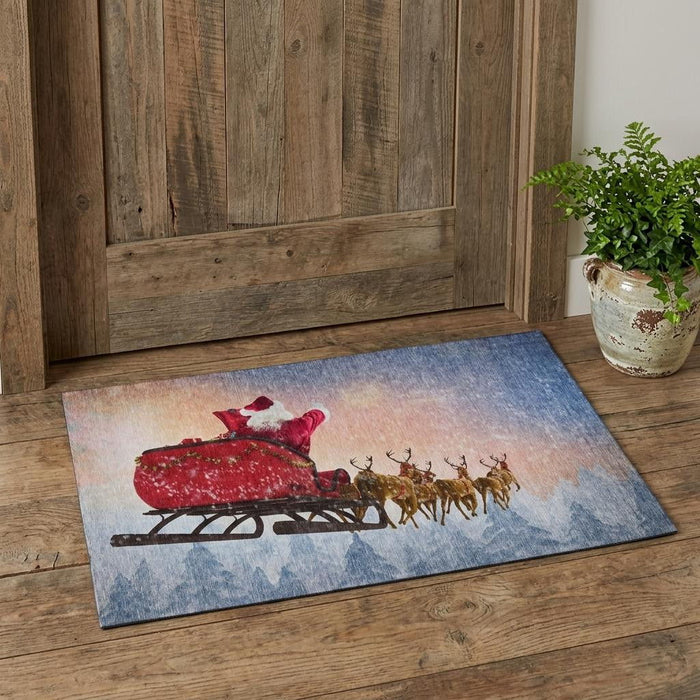 3' X 5' Christmas Santa Claus Washable Area Rug With UV Protection (646404) - Blue / Red / Brown