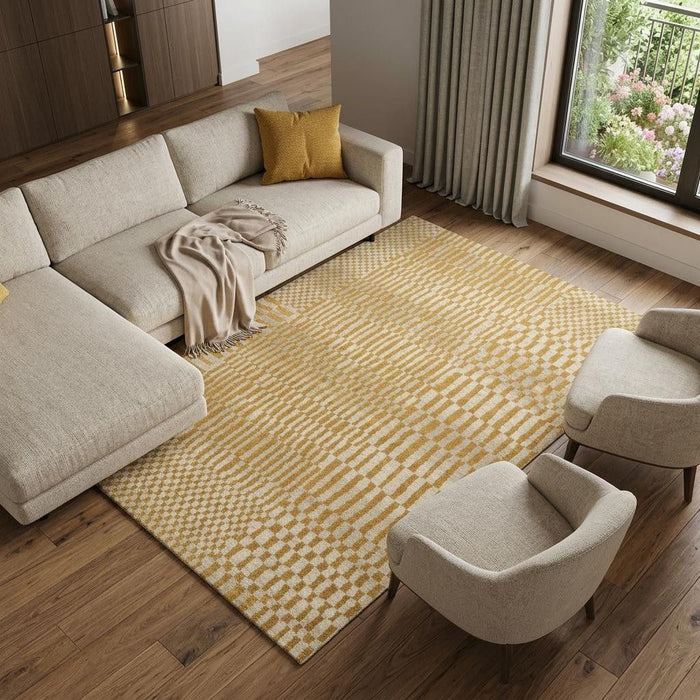 7' X 9' Geometric Washable Area Rug With UV Protection (609858) - Gold / Beige