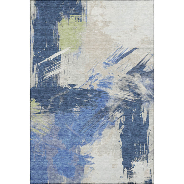 10' X 14' Abstract Washable Area Rug With UV Protection (697908) - Navy Blue / Green / Ivory