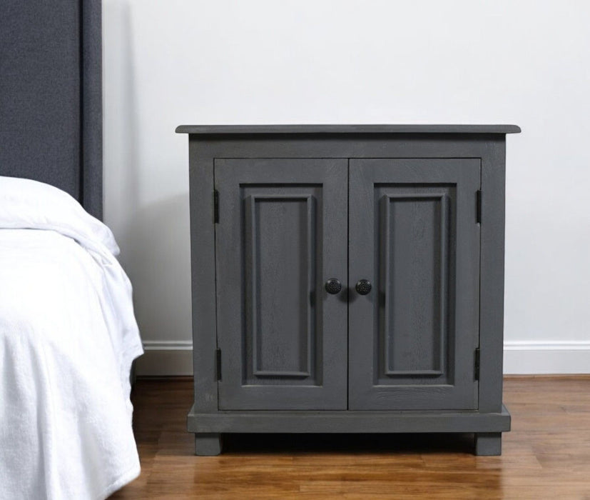 28" Distressed Solid Wood Nightstand With Storage - Gray