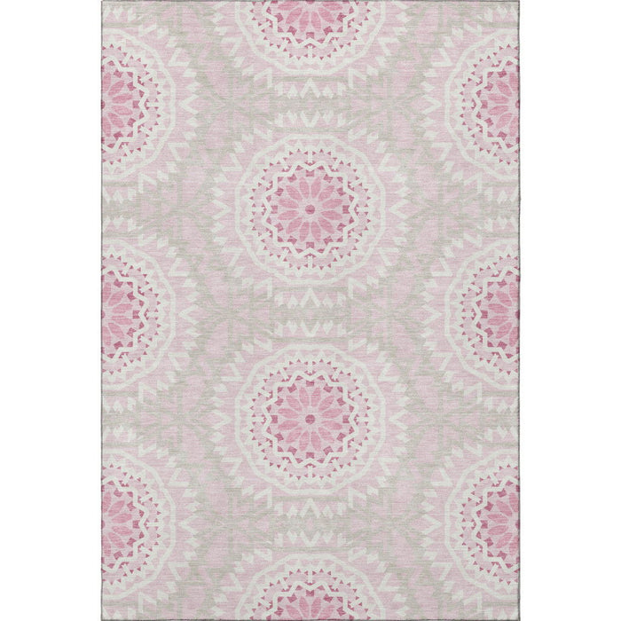 10' X 14' Geometric Washable Area Rug With UV Protection (652275) - Pink / Ivory