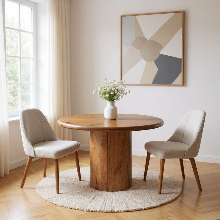 48" Solid Wood Pedestal Base Round Top Dining Table - Brown