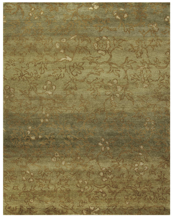 5' X 8' Wool Floral Hand Knotted Area Rug (744175) - Green / Tan / Yellow