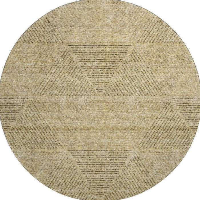 8' Geometric Washable Round Rug With UV Protection - Wheat And Beige