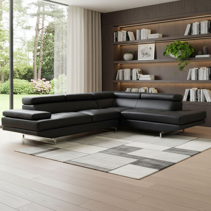 Leather L Shaped 2 Piece Corner Sectional - Black