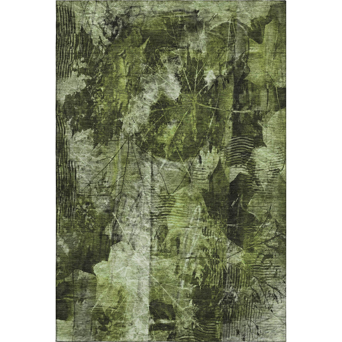 8' X 10' Floral Washable Area Rug With UV Protection (649070) - Green / Ivory