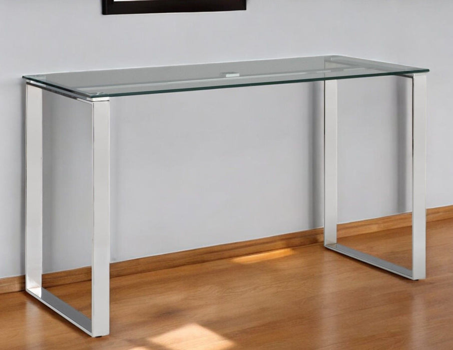47" Clear And Glass And Metal Computer Desk - Silver