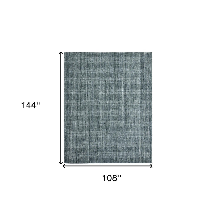 9' X 12' Wool Plaid Hand Woven Area Rug - Blue And Ivory