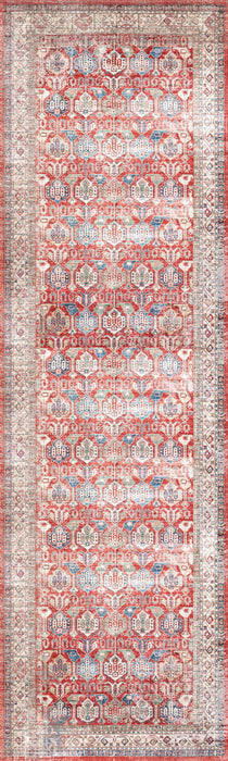 8' Oriental Distressed Non Skid Runner Rug (553229) - Ivory / Red / Blue