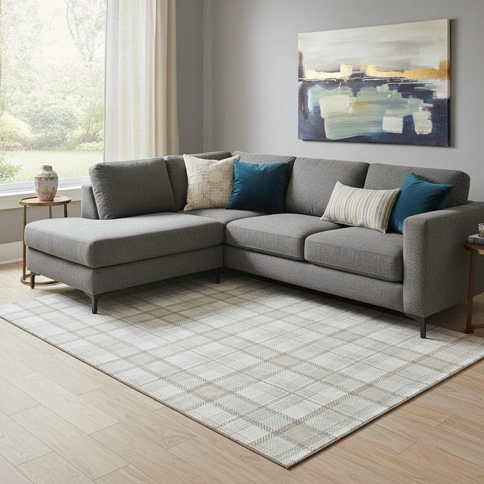 10' X 14' Plaid Washable Area Rug With UV Protection (682481) - Linen / Beige / Gray
