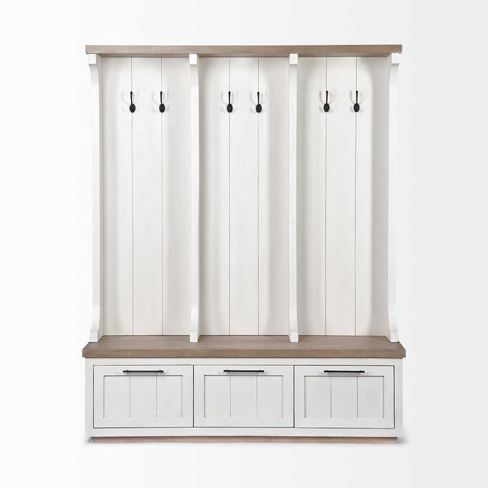 Solid Wood Six Hook Freestanding Coat Rack - White