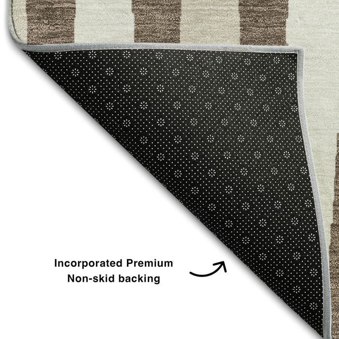 10' X 14' Geometric Washable Area Rug With UV Protection (670039) - Brown / Ivory