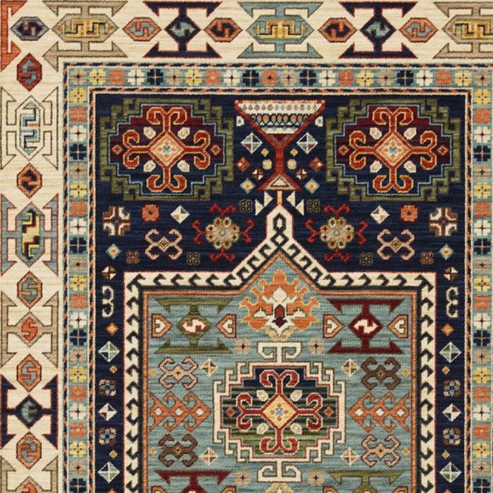 9' x 12' Machine Woven Medallion Indoor Area Rug - Blue Ivory