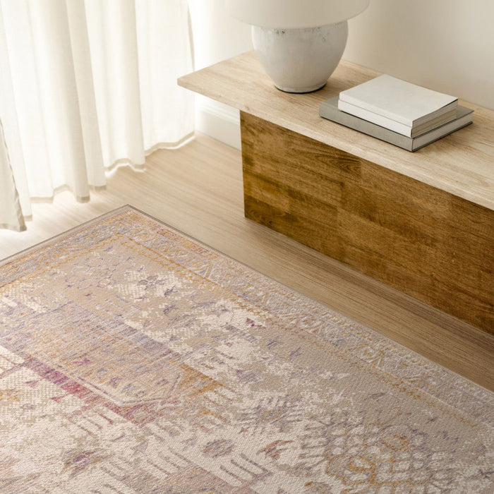 8' x 11' Medallion Non Skid Area Rug - Beige And Ivory