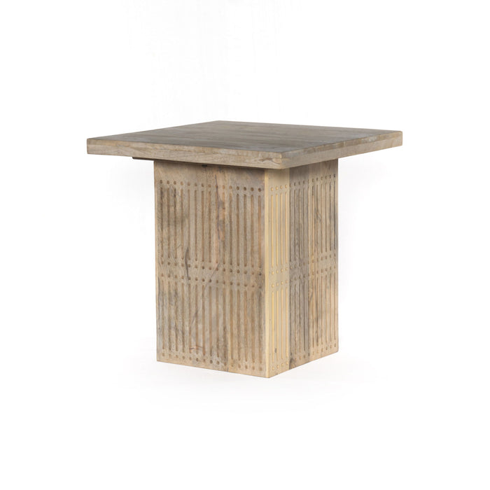 Solid Wood Square End Table - Brushed Ivory