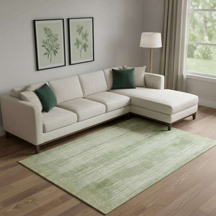 10' X 14' Striped Washable Area Rug With UV Protection (670988) - Artichoke Green / Ivory
