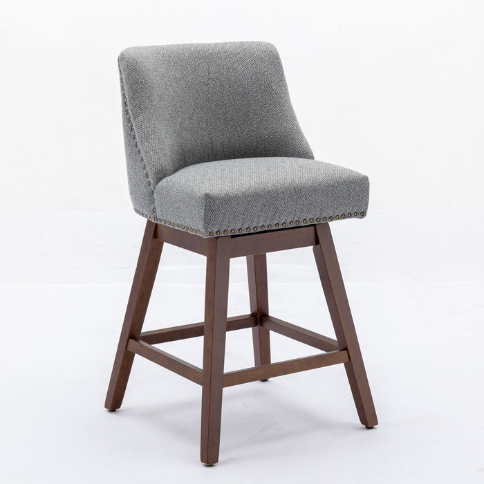 Set of two Giga counter height swivel barstools with upholstered fabric seats and 26-inch height for bar or kitchen counter seating.